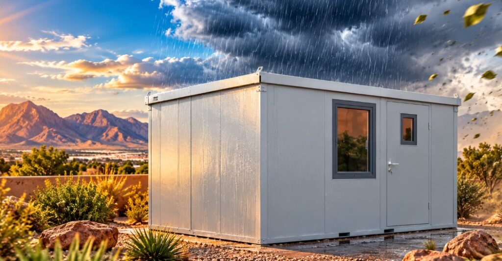 How Does Galvanized Steel Storage Hold Up Against New Mexico Sun, Monsoon Rain, And Wind